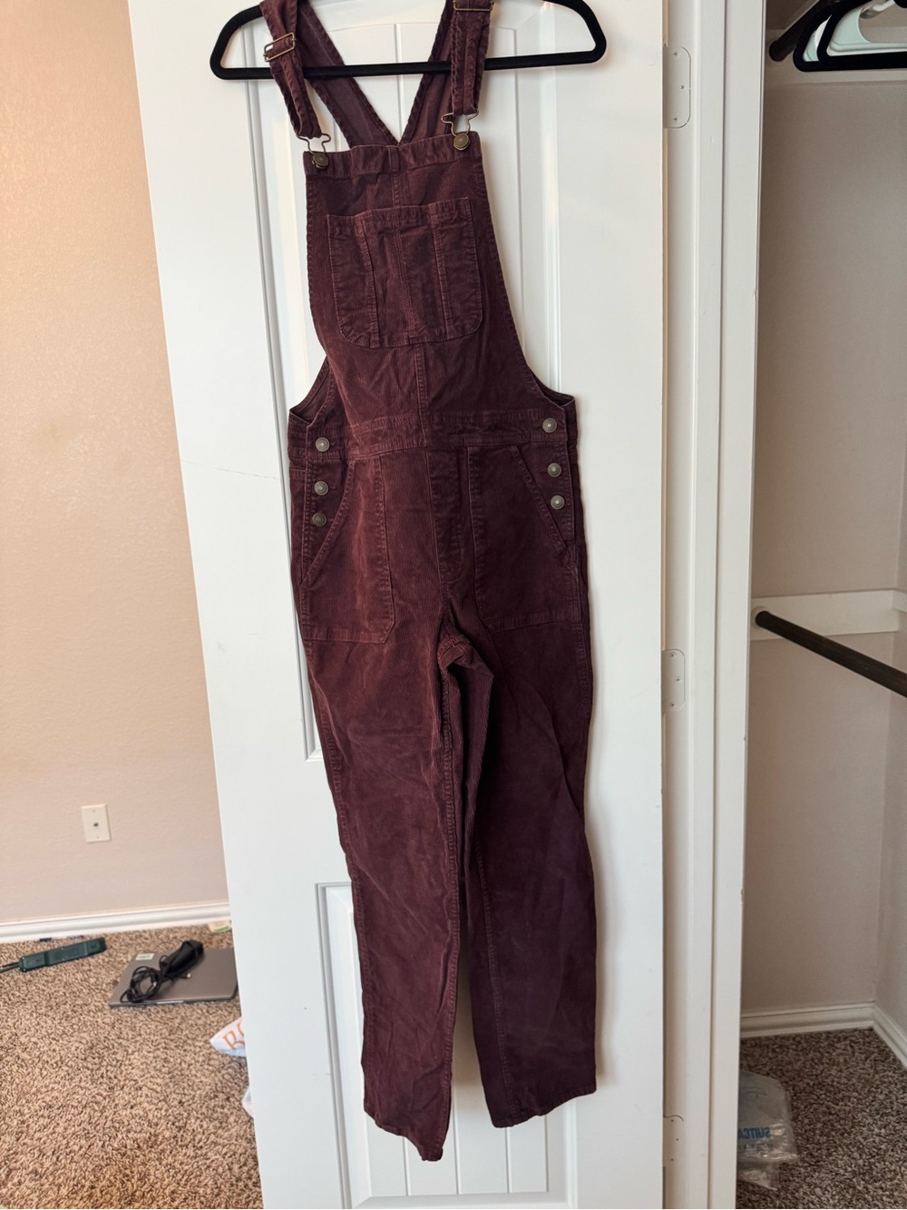 American Eagle Outfitters Corduroy Overalls in Deep Burgundy